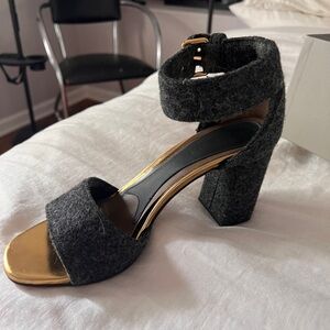 Marni Black and Gold Heeled Sandals with Chunky Block Heel